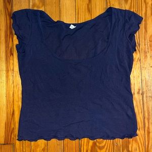 Moschino Mare dark purple top cap sleeve scoopneck lettuce edge textured L